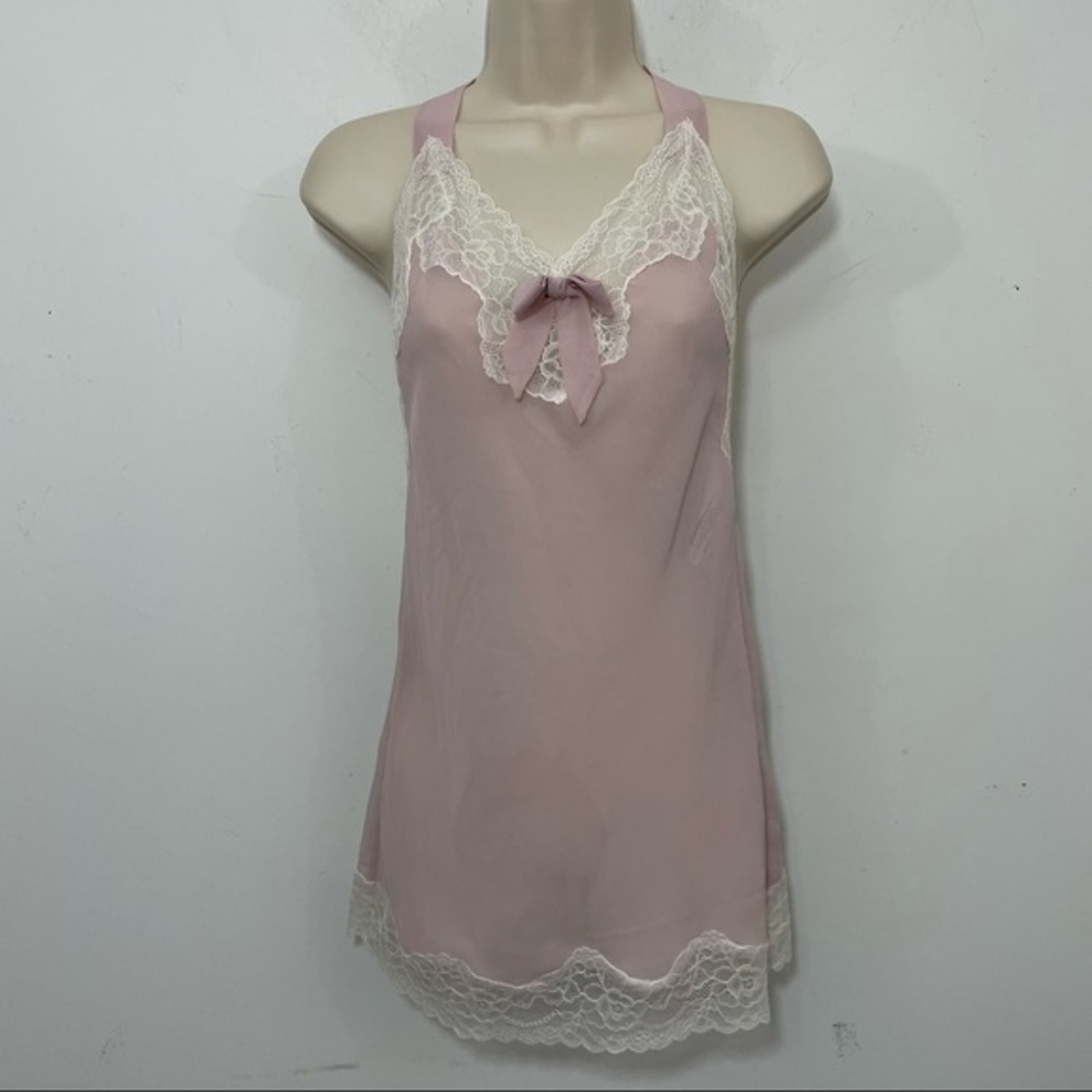 Adore me pink sheer lace chemise nightgown low back halter size XS slip chemise